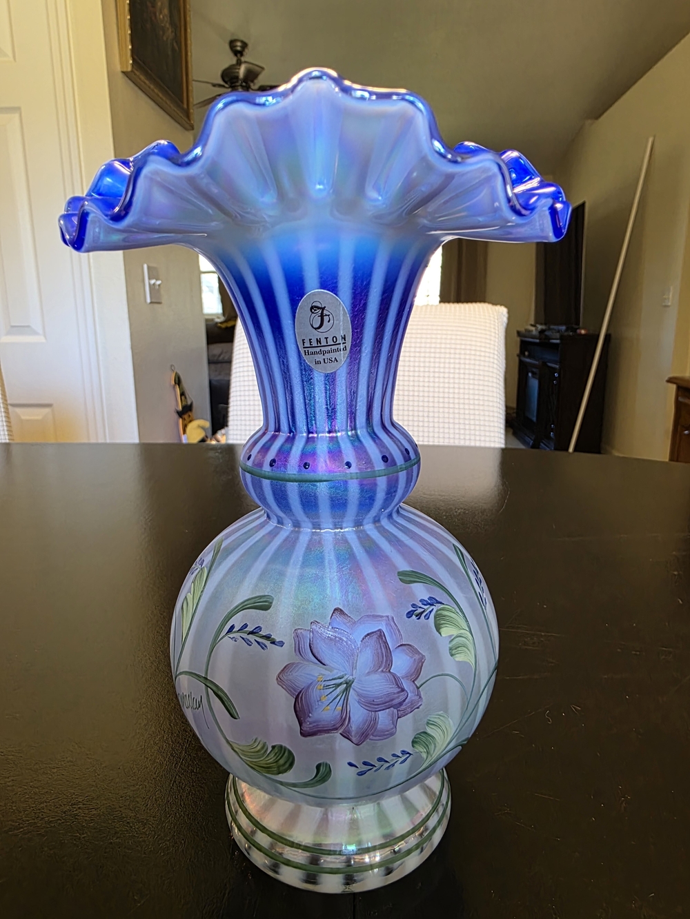 Don Fenton Signed Glass Messenger Exclusive Ltd Ed #135 Blue Harmony 7 5/8" Vase